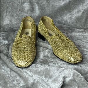 Elegant Gold Women's Woven Mesh Flats
